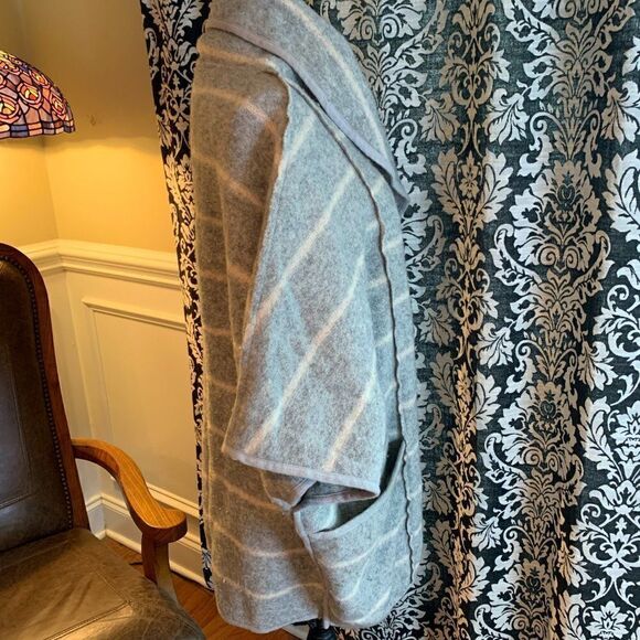 Free People Wool gray and cream strip poncho cape jacket - Picture 7 of 12